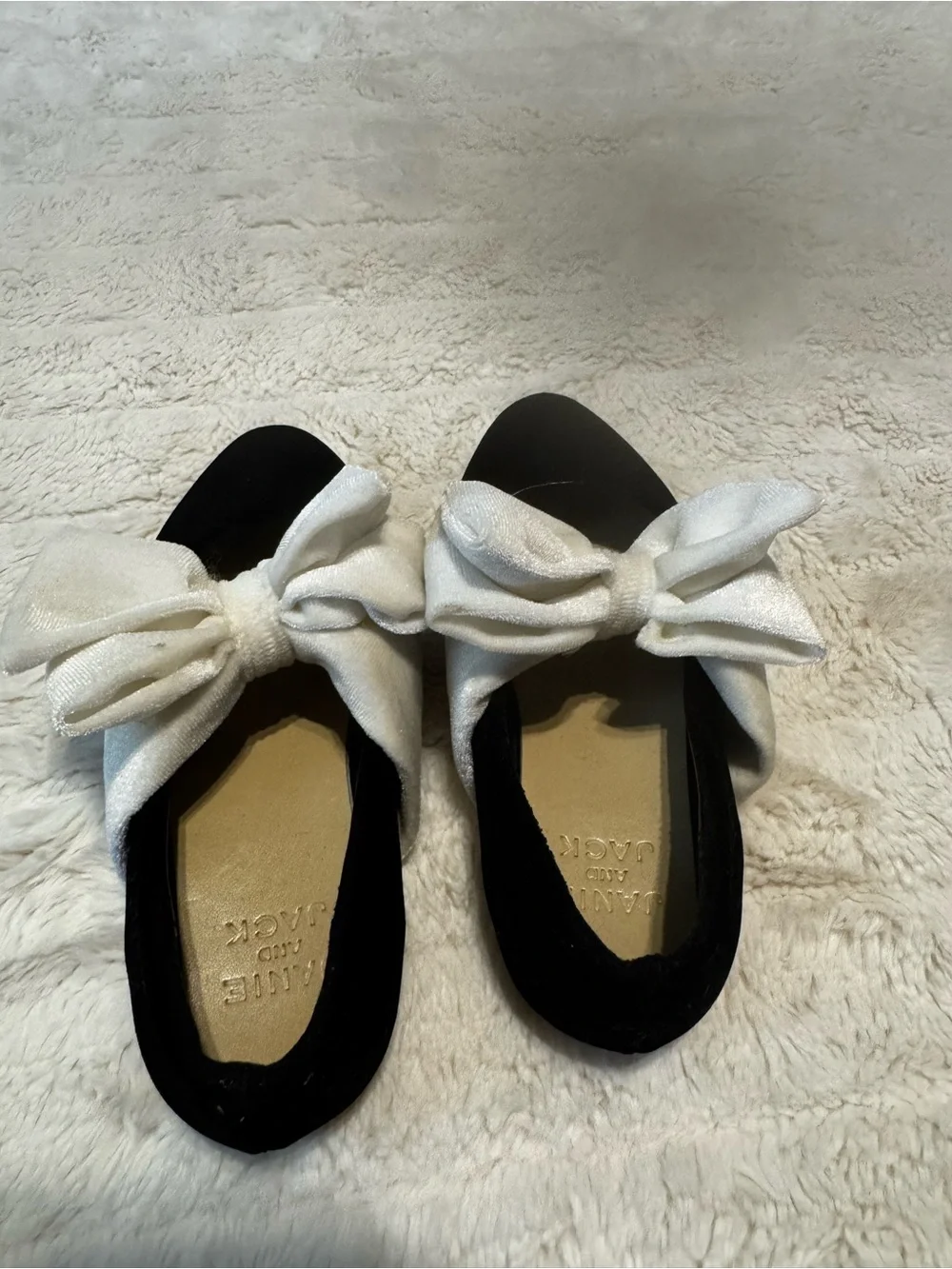 Janie and Jack Black Velvet Ballet Flats with White Bow